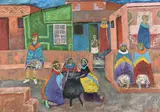 Village life Oil on canvas Signed and dated 90 lower right 121 x 170cm (47½ x 66¾ in.) by Sam Nhlengethwa, Oil on canvas, sold Jul 2019