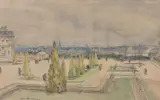 A view of the gardens at Versailles Watercolour by Henry Rushbury, Watercolour, pencil and wash, sold Jul 2019