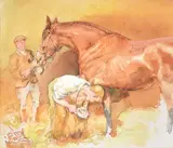 The Blacksmith by Lucy Kemp-Welch, Watercolour Studio collection stamp to label attached verso, sold Jul 2019