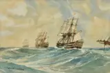 Ships of the Line by Montague Dawson, Watercolour and pencil with white heightening, sold Jul 2019