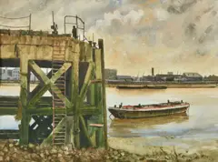 At the docks Watercolour Signed lower right 25.5 x 35cm (10 x 13¾ in.) λ Indicates that this lot may be subject to Droit de Suite royalty charges by Jonathan Pike, Watercolour, sold Jul 2019