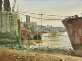 Quiet morning at the docks Watercolour Signed lower right 25 x 35cm (9¾ x 13¾ in.) λ Indicates that this lot may be subject to Droit de Suite royalty charges by Jonathan Pike, Watercolour, sold Jul 2019