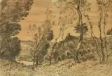 La Futaie Charcoal Signed and dated 1901 lower left 14.5 x 22.5cm (5½ x 8¾ in.) by Henri Harpignies, 1901, Charcoal, offered Jul 2019