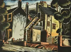 Bombed House by Marcel Ronay, 1943, Woodcut with hand colouring, sold Jul 2019