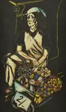 The flower seller by Marcel Ronay, 1942, Linocut with handcolouring, offered Jul 2019