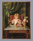 Portrait of an infant holding a dove Oil on canvas Signed lower right 88 x 116cm (34½ x 45½ in.) by Ignacio León y Escosura, Oil on canvas, offered Jul 2019