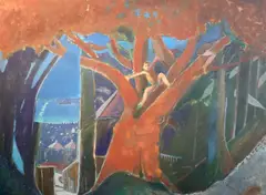 The Big Tree' oil on board signed and titled verso, and dated 5/86 38 x 48in by Harold Mockford, oil on board, sold Jul 2021
