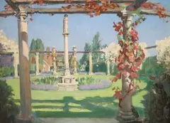 The Garden, Summerchase, The Circle of Senely, September 1940 oil on board signed and inscribed verso 37 x 50cm by Frank O. Salisbury, oil on board, sold Jul 2021