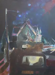 Night Ride, 1973 Oil on board Signed and inscribed verso 122 x 92 cm by Harold Mockford, Oil on board, sold Jul 2021