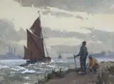 Barge at Gravesend by Wilfred Moody Fryer, watercolour, sold Jul 2021