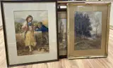 Lovers beside a well by L. Hills, watercolour, sold Jul 2021