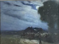 Cattle drover under moonlight by Thomas William Morley, watercolour, sold Jul 2021