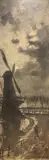 Figure by a windmill at dusk by Henry John Thaddeus, oil on wood, sold Jul 2021