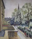 Warwick Square, an abstract verso, 55 x 45cm by Elizabeth Goudge, oil on canvas, sold Jul 2021