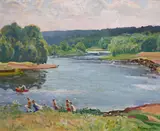 Fun by the river by Nikolai Eltyshev, 1972, oil on canvas, sold Jul 2021