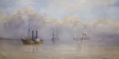 Paddlesteamers along the coast by Thomas Hale Sanders, 1881, watercolour, sold Jul 2021