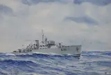 HMS Mallow, Flower Class Corvette 1942, monogrammed, 19 x 26cm by Eric Tufnell, watercolour, sold Jul 2021