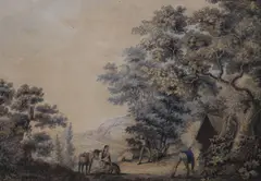 Making Camp by Samuel Hieronymus Grimm, ink and watercolour, sold Jul 2021