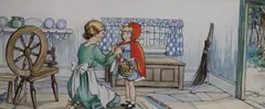 Little Red Riding Hood, 10 x 23cm by Rene Cloke, ink and watercolour, sold Jul 2021