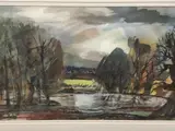 Trees beside a lake, unsigned, 36 x 55cm by Rowland Suddaby, watercolour, sold Jul 2021