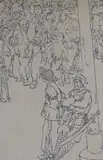 Figures awaiting Japanese execution woodcut inscribed in pencil, 28/18 28 x 18 cm by Liu Haiming, woodcut, offered Jul 2021