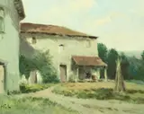Farmhouse, Sussex by H. E. Lewis, oil on panel, sold Aug 2022