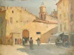 The Entrance to the Market, St. Tropez by Terrick Williams, oil on canvas, sold Aug 2022