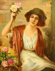 A seated female flower seller by William Joseph Carroll, oil on canvas, offered Aug 2022