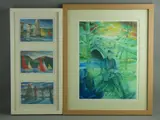 Print - two figures by a bridge by Andrew Southall coloured limited edition, 2005, print, offered Jun 2017