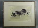 Print - stalking sheepdog by William Selwyn coloured limited edition, print, sold Jun 2017