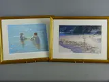 Print - two seated children in sea water by Steven Jones coloured limited edition, print, sold Jun 2017