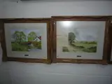 Cricket scene and country bridge over river by Digby Page, watercolor, sold Feb 2016