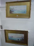 Lands End Cornwall and off Devon Coast, titled and signed, watercolours, each approximately 19.5cm x 44cm (2) by Gordan Ray, watercolor, sold Feb 2016