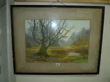 watercolour, autumnal woodland, signed bottom left, approximately 37cm x 54cm by Christine Wells, watercolour, sold Feb 2016