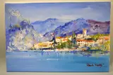 Lake Garda, acrylic on canvas, signed bottom right with certificate of authenticity by R L Valante, acrylic on canvas, sold Feb 2016