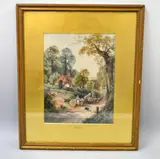 Family in country lane on felled trees with dog and by Myles Birket Foster, watercolour, sold Feb 2016