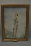 full length female portrait, watercolour, signed bottom right with Yvonne plaque to by Janet Jevons, watercolour, sold Feb 2016