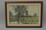 framed watercolour, river flowing through meadow, signed and dated bottom right 1900 by R W. Fraser, watercolour, sold Feb 2016