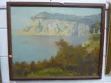 oil on canvas, tug boats at sea before cliffs, signed bottom right, by Attino Zanchelli, oil on canvas, sold Jan 2016
