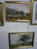 watercolours depicting country scenes, figures under tree and sheep in field with cottages by William Henny Harford, watercolor, sold Jan 2016