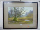 watercolour, autumnal woodland, signed bottom left, approximately 37cm x 54cm by Christine Wells, watercolour, sold Jan 2016