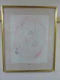 cartoon of semi naked fairy, pen and watercolour, signed lower right, 46cm x 36cm by Sara Leighton, watercolour, sold Jan 2016