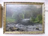 a gilt framed oil on canvas, river scene, signed bottom left, approximately 29.5cm x by E.l. Swift, oil on canvas, sold Jan 2016