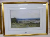 (1865-1939), country scene with hay stacks and winding river by George Andrew Nasmyth, 1890, watercolour, sold Jan 2016