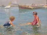 Summer fun Signed Oil on board 31 x 40cm ++Board slightly bowed, good condition by Giovanni Panza, Oil on board, sold Dec 2015