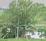 Mountain farm Signed, also signed and titled verso Oil on canvasboard 25.5 x 27.5cm Provenance: The estate of Peter J by Henry Robertson Craig, Oil on canvasboard, sold Dec 2015