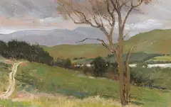 Forestry above Lough Gartan Signed with initials in pencil Oil on panel 16.5 x 25.25cm Provenance: Gordon Galleries, Feb by Derek Hill, Oil on panel, sold Dec 2015