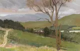 Forestry above Lough Gartan Signed with initials in pencil Oil on panel 16.5 x 25.25cm Provenance: Gordon Galleries, Feb by Derek Hill, Oil on panel, sold Dec 2015