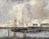 On the canal near Edam, Holland Signed Oil on board 23 x 28cm Provenance: W by William Alfred Gibson, Oil on board, sold Dec 2015