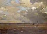 Sailing ships off the coast Signed by Bertram Walter Priestman, Oil on canvasboard, sold Dec 2015